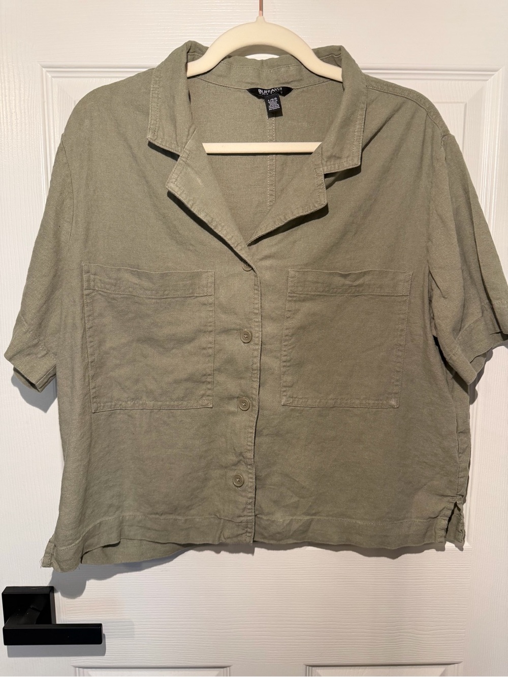 Buffalo David Bitton Olive Green Linen-Blend Button Shirt